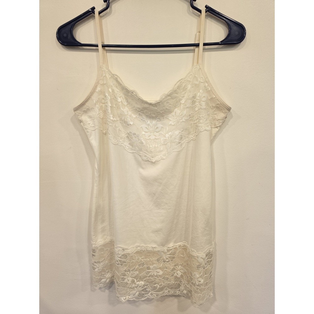 Studio Y Ivory Lace Trim Cami Tank Top Women's Medium Sally Owens Style Romantic